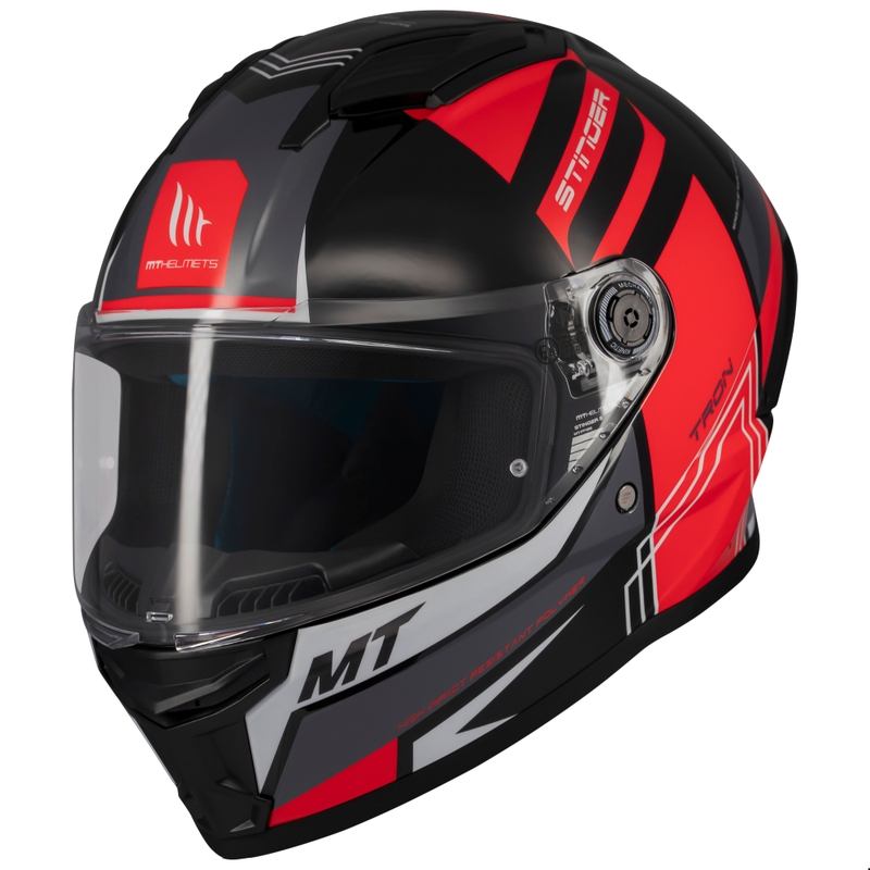 MT Stinger 2 Tron integralus motociklininko šalmas juodas-raudonas-pilkas - II. kokybė
