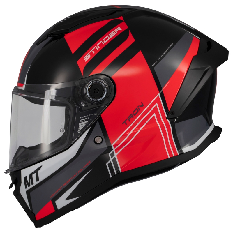 MT Stinger 2 Tron integralus motociklininko šalmas juodas-raudonas-pilkas - II. kokybė