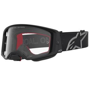 „Alpinestars Supertech Vesta“ motokroso akiniai, juodi-sidabriniai su skaidriu plexiglasu