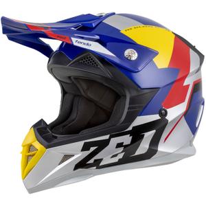 Motokroso šalmas ZED X1.9 Tendo pearl blue-red-yellow-silver - II. kokybė