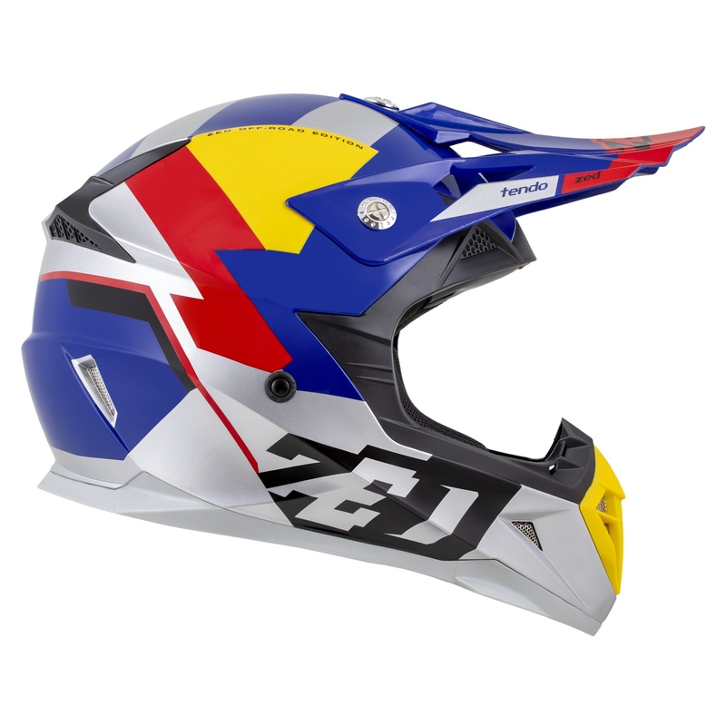 Motokroso šalmas ZED X1.9 Tendo pearl blue-red-yellow-silver - II. kokybė