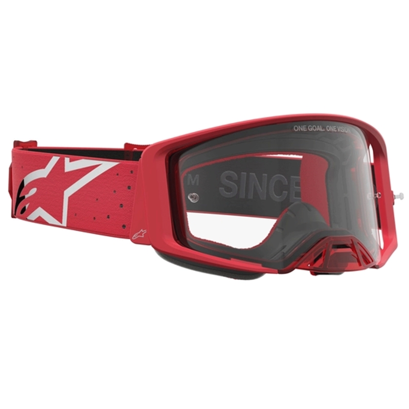 „Alpinestars Supertech Vesta“ fluorescencinio raudono chromo motokroso akiniai (skaidraus organinio stiklo)