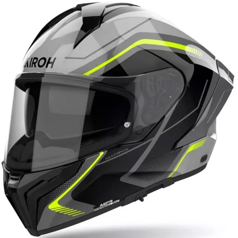 Integruotas motociklininko šalmas "Airoh MATRYX Wide" juodas-pilkai geltonas