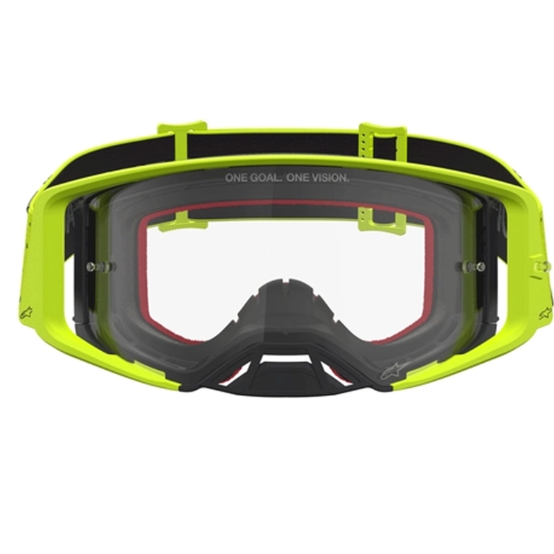„Alpinestars Supertech Vesta“ fluorescencinės geltonos-juodos spalvos motokroso akiniai (skaidrus organinis stiklas)