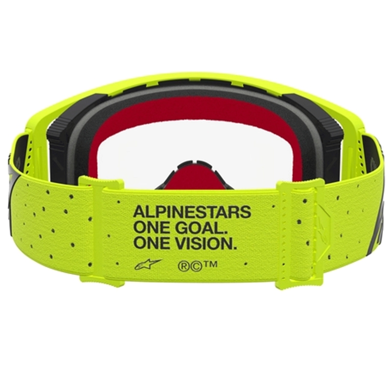 „Alpinestars Supertech Vesta“ fluorescencinės geltonos-juodos spalvos motokroso akiniai (skaidrus organinis stiklas)