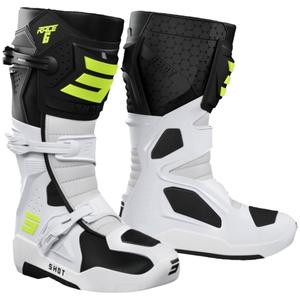 Motokroso batai Shot Race 6 juodi-balti-fluorescenciniai geltoni 2 - II kokybės - II. kokybė