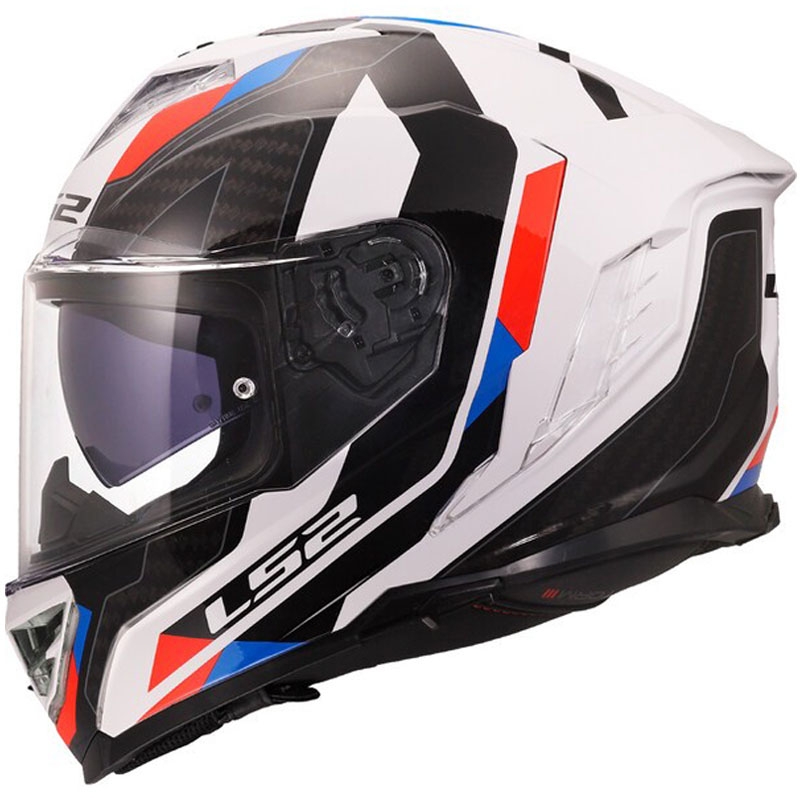 Uždaras motociklo šalmas LS2 FF818 Storm III Sports, blizgi balta-mėlyna-raudona - II. kokybė