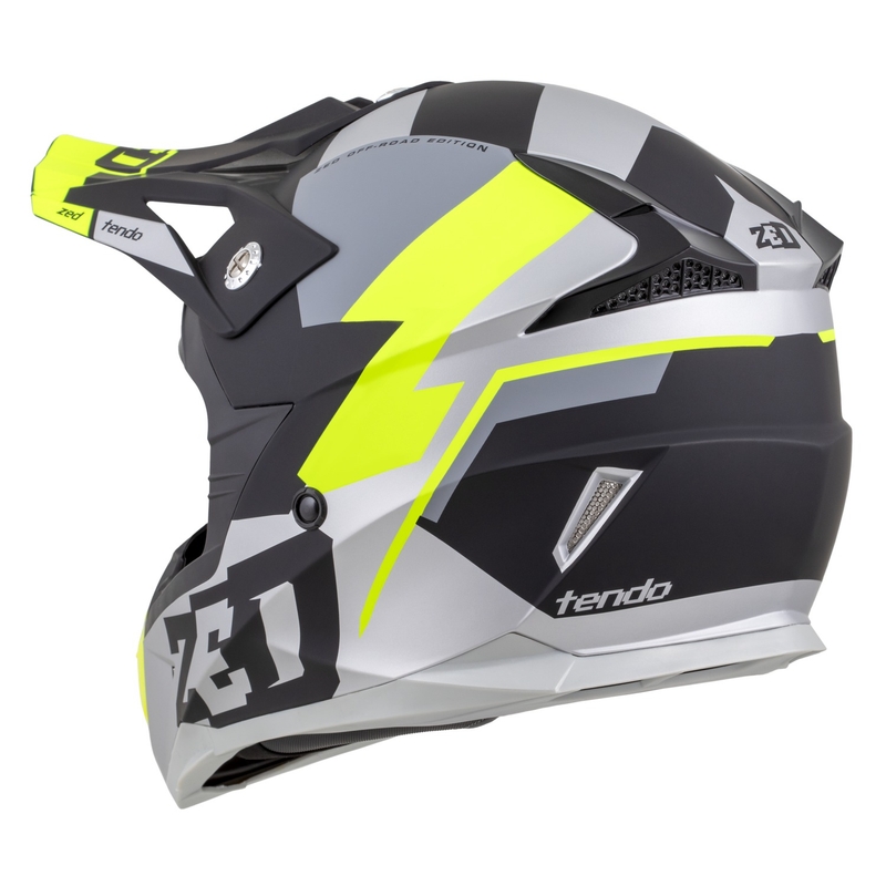 Vaikiškas motokroso šalmas ZED X1.9D TENDO matinis juodas-tamsiai pilkas-šviesiai pilkas-fluo geltonas - II. kokybė