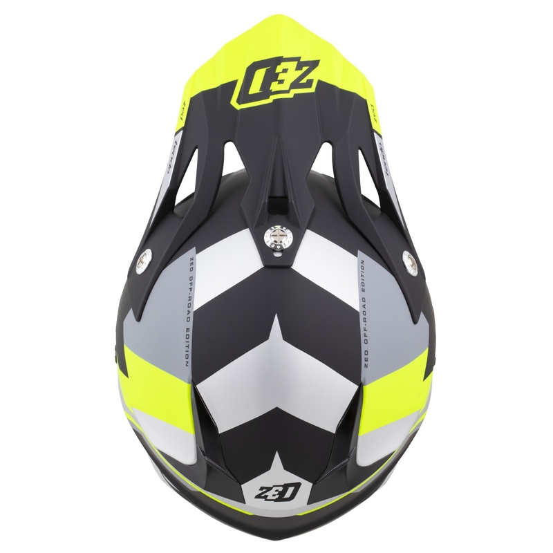 Vaikiškas motokroso šalmas ZED X1.9D TENDO matinis juodas-tamsiai pilkas-šviesiai pilkas-fluo geltonas - II. kokybė