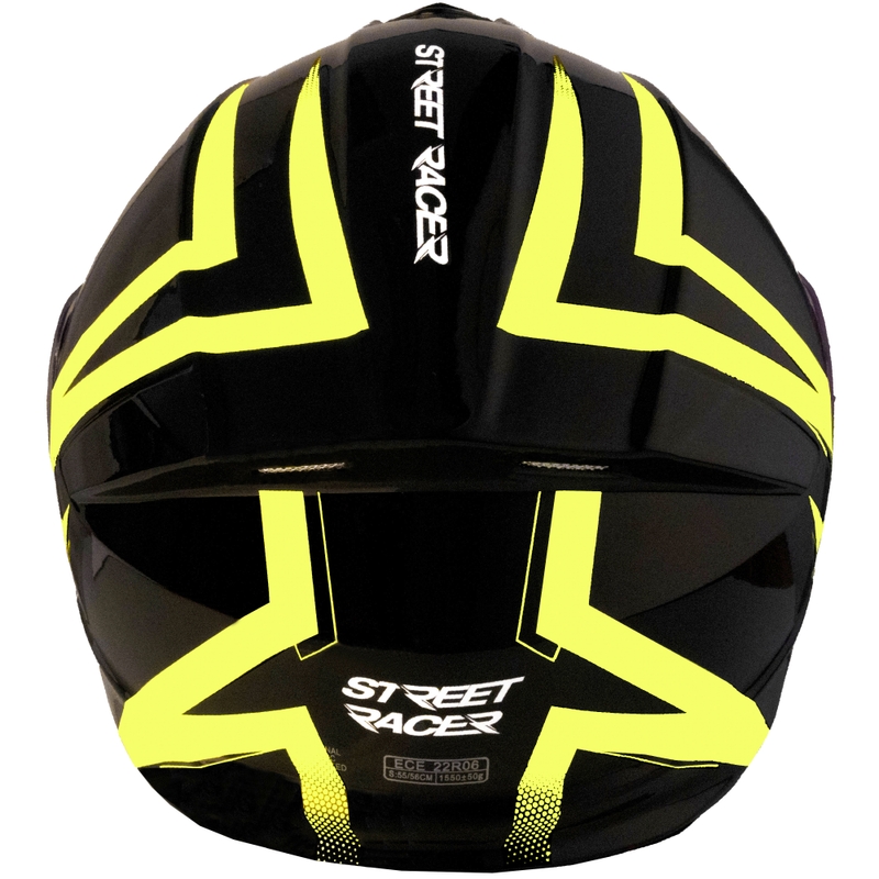 Atlenkiamas motociklo šalmas „Street Racer Fury“ juodas-fluorescencinis geltonas 2 - II kokybės - II. kokybė