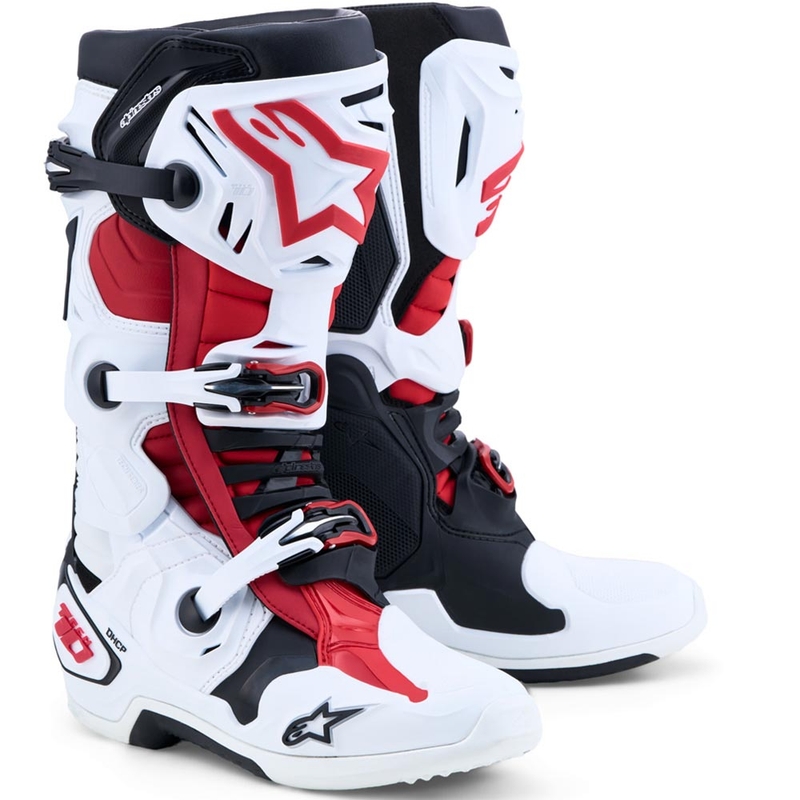 Alpinestars TECH 10 motokroso batai balti-juodi-raudoni