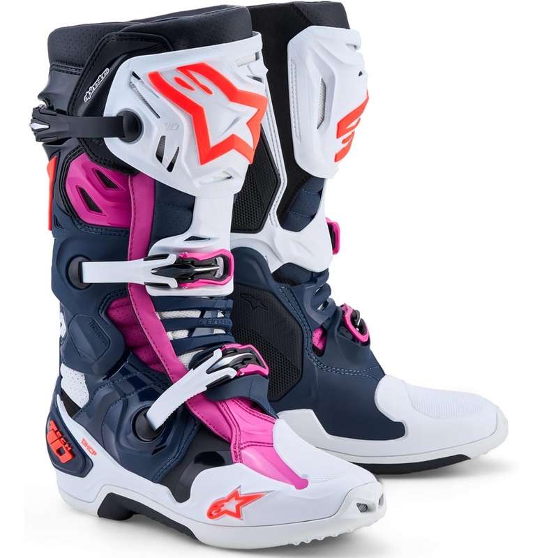 Alpinestars TECH 10 superventiliuojami krosiniai batai tamsiai mėlyni-balti-juodi-violetiniai