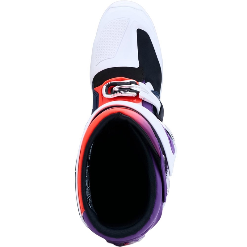 „Alpinestars TECH 7“ krosiniai batai violetiniai-balti-tamsiai mėlyni-fluorescenciniai raudoni