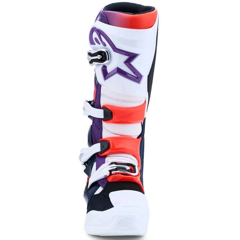 „Alpinestars TECH 7“ krosiniai batai violetiniai-balti-tamsiai mėlyni-fluorescenciniai raudoni