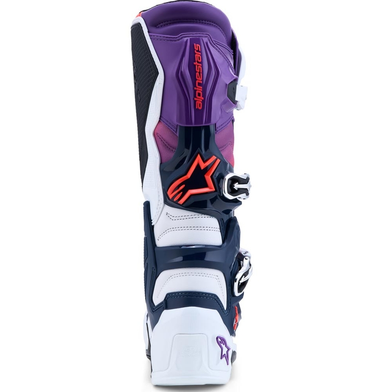 „Alpinestars TECH 7“ krosiniai batai violetiniai-balti-tamsiai mėlyni-fluorescenciniai raudoni