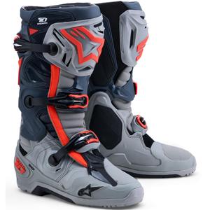 Alpinestars Tech 10 Enduro motociklo batai pilki-tamsiai pilki-fluorescenciniai raudoni