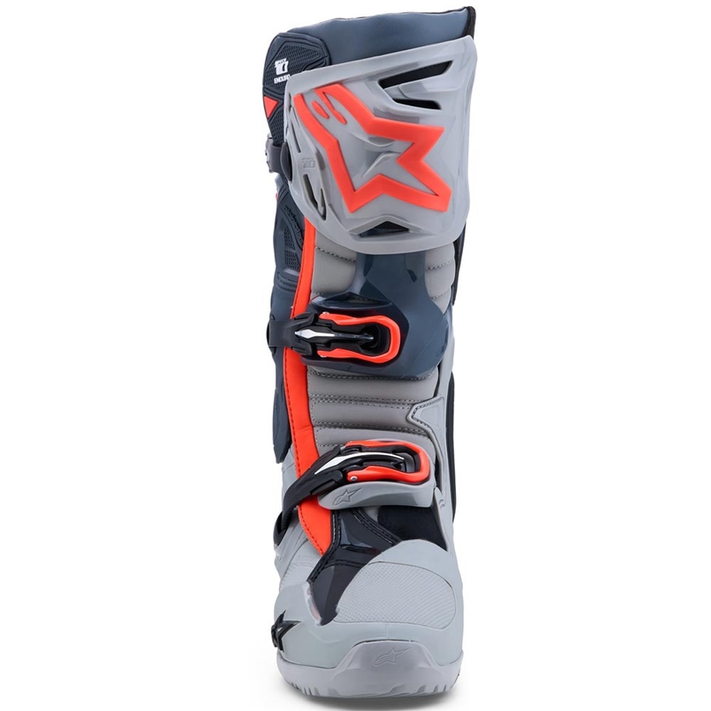 Alpinestars Tech 10 Enduro motociklo batai pilki-tamsiai pilki-fluorescenciniai raudoni