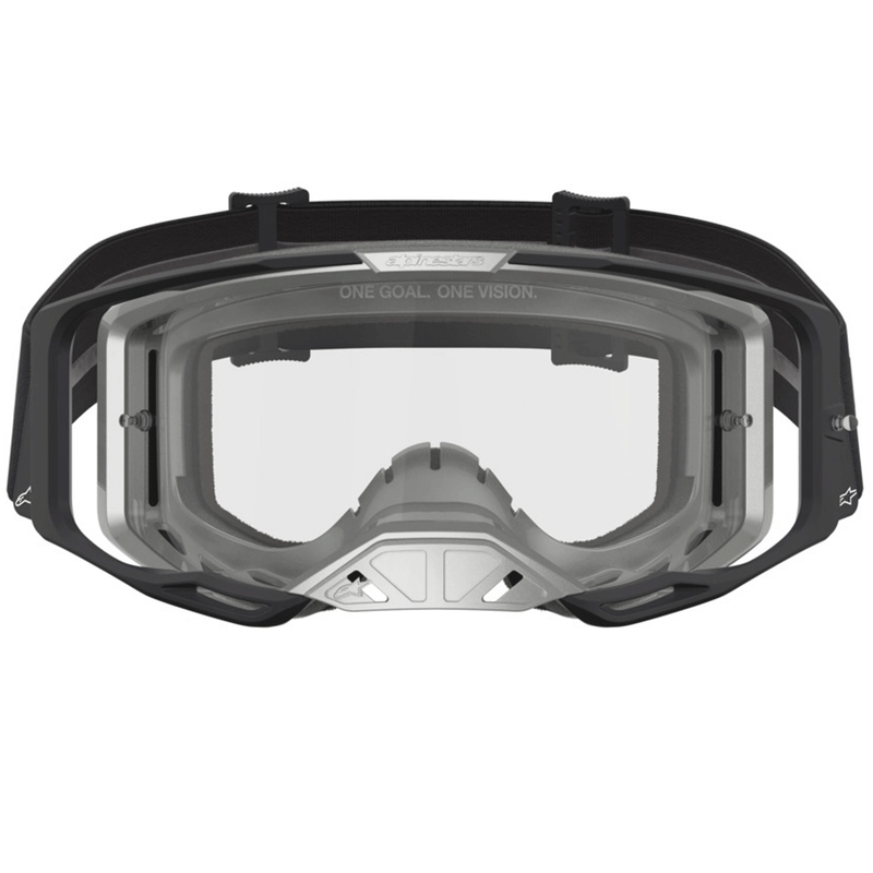 „Alpinestars Vision 8 Amber“ motokroso akiniai, juodi-sidabriniai su skaidriu plexiglasu