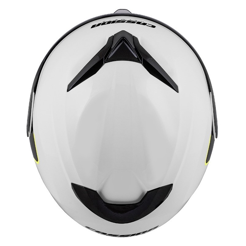 Cassida Compress 2.0 Refraction baltai-juodai-fluo geltonas motociklininko šalmas
