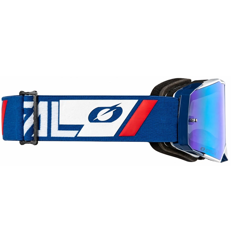 Motokroso akiniai O'Neal B-55 Cram mėlynai balti su veidrodiniu mėlynu plexiglas