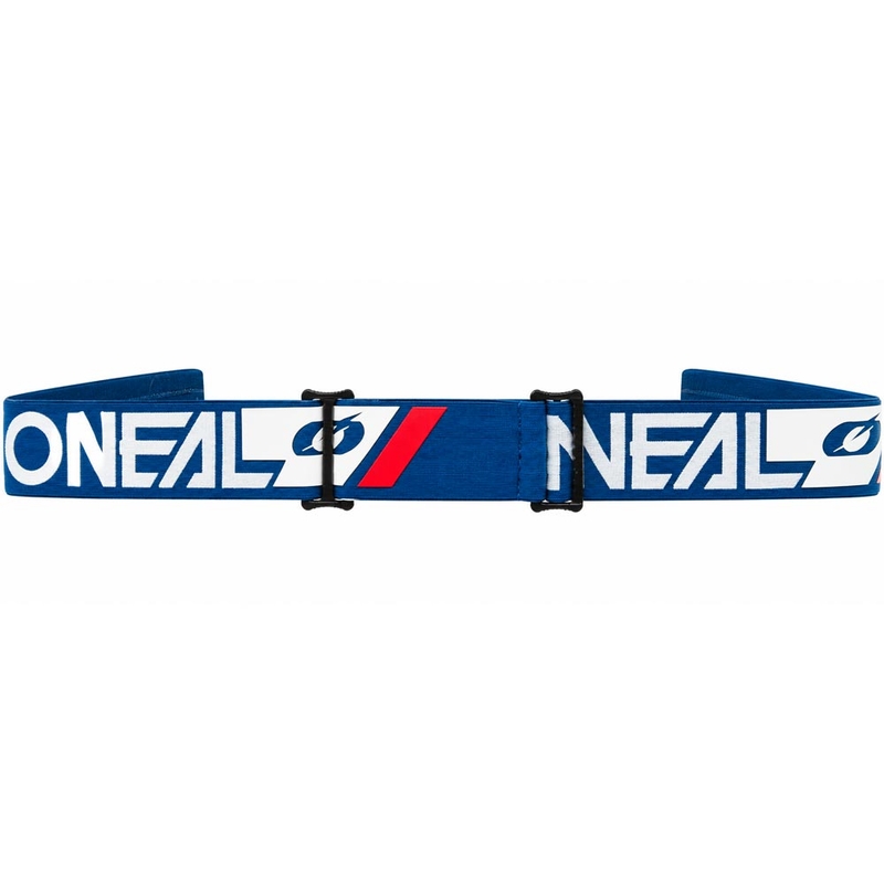 Motokroso akiniai O'Neal B-55 Cram mėlynai balti su veidrodiniu mėlynu plexiglas