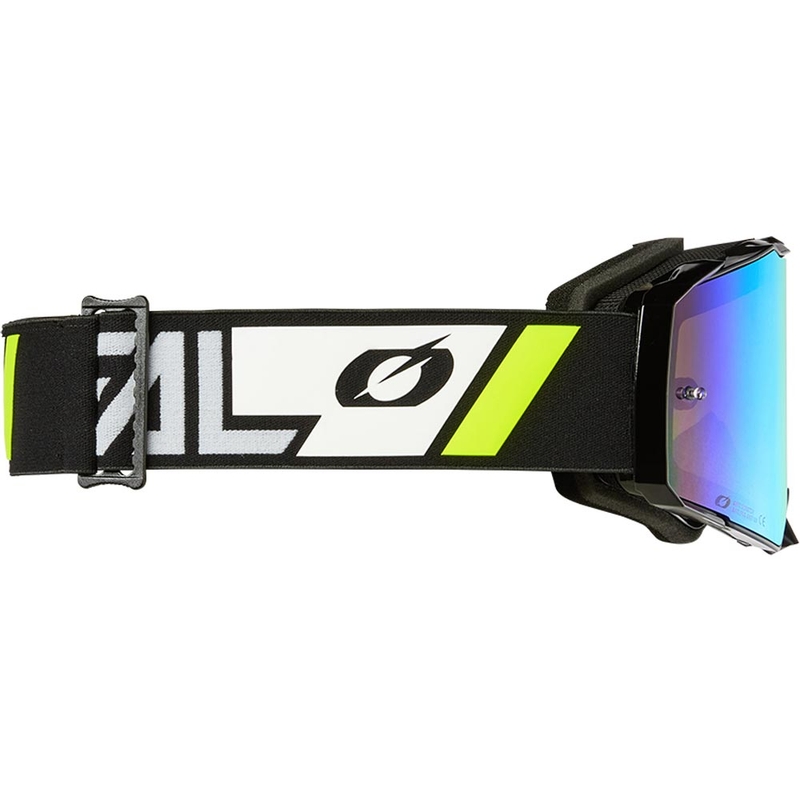 Motokroso akiniai O'Neal B-55 Cram juodi-balti su veidrodiniu auksiniu plexiglas