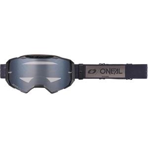 Motokroso akiniai O'Neal B-22 Core juodi-pilki su veidrodiniu sidabriniu plexiglas