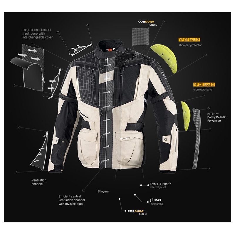 Rebelhorn Hardy II Moteriška motociklininko striukė Grey-Black-Fluo Yellow