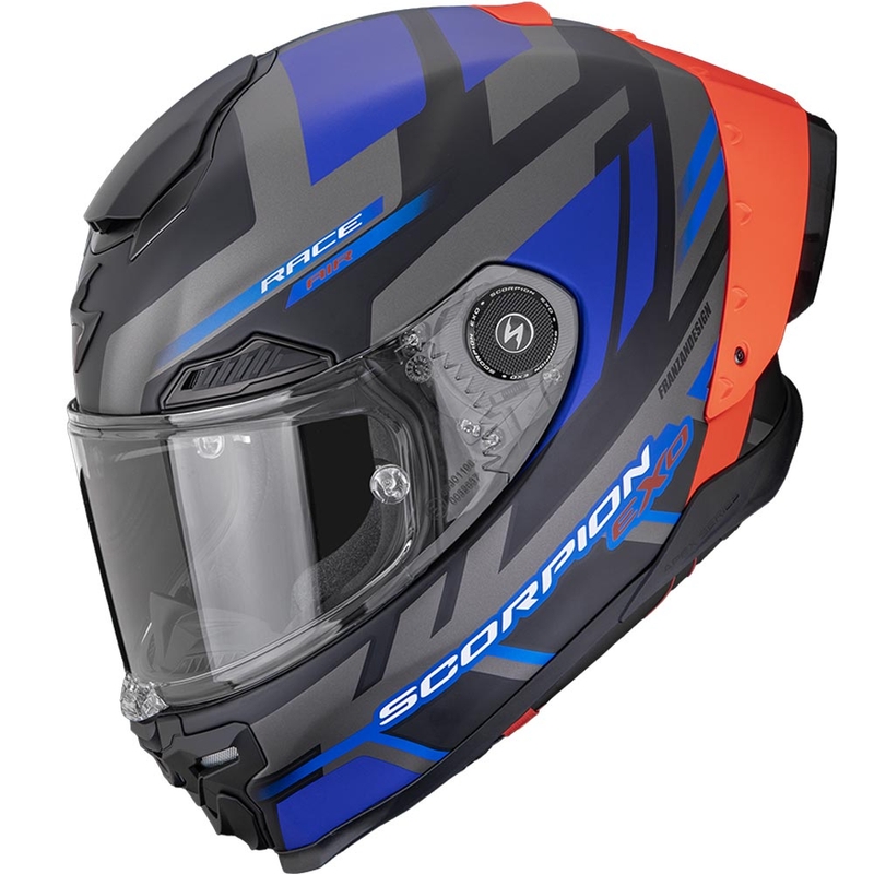 Scorpion EXO-RACE Air Carbon Fury uždaras motociklo šalmas, matinė juoda-pilka-mėlyna