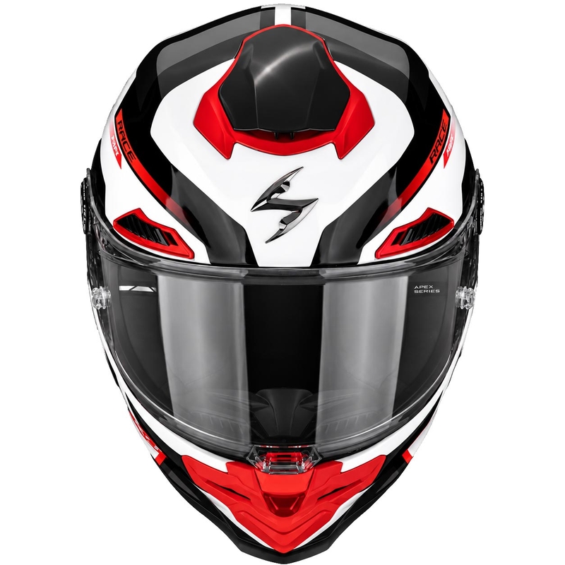 Scorpion EXO-RACE Air Carbon Fury uždaras motociklo šalmas, baltas-sidabrinis-raudonas