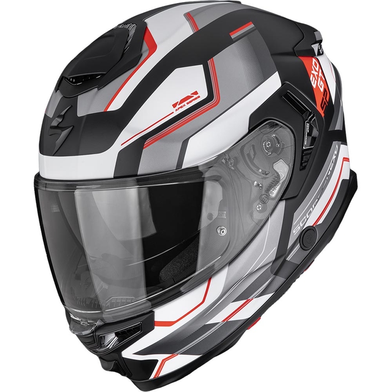 Scorpion EXO-GT SP Air Arkon uždaras motociklo šalmas, matinės juodos-sidabrinės-raudonos spalvos