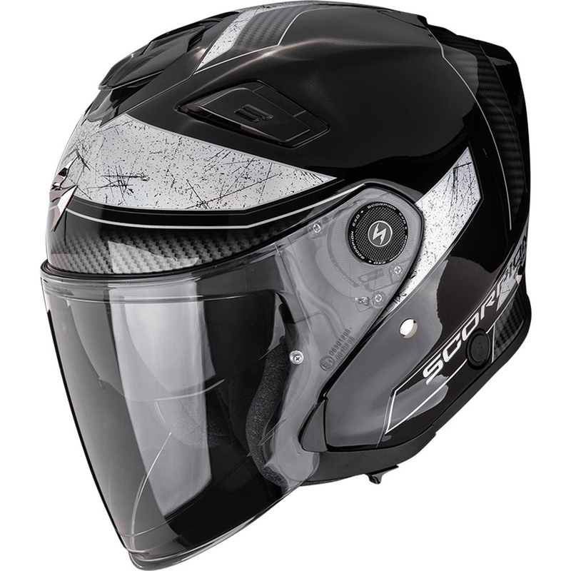 Scorpion EXO-GT Jet Crest atviras motociklo šalmas, juodas-sidabrinis