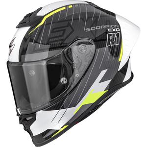 Scorpion EXO-R1 EVO II Air Surge uždaras motociklo šalmas, juodas-baltas-fluorescencinis geltonas
