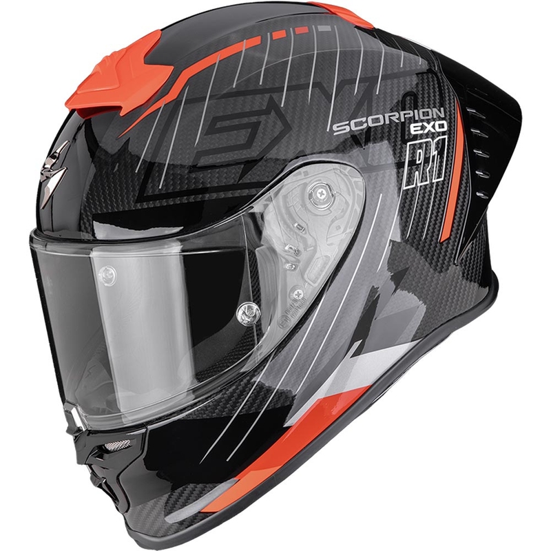 Scorpion EXO-R1 EVO II Air Surge uždaras motociklo šalmas, juodas-raudonas