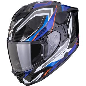 Scorpion EXO-1500 Carbon Air Hydro uždaras motociklo šalmas, juodas-baltas-mėlynas