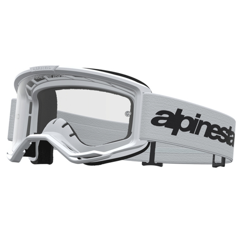 „Alpinestars Vision 3 Wordmark“ motokroso akiniai, balti-juodi su skaidriu plexiglasu