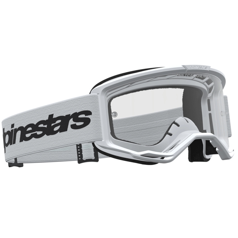 „Alpinestars Vision 3 Wordmark“ motokroso akiniai, balti-juodi su skaidriu plexiglasu