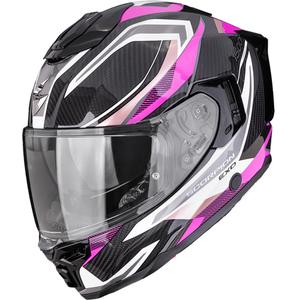 Scorpion EXO-1500 Carbon Air Hydro uždaras motociklo šalmas, juodas-baltas-rožinis