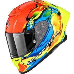 Scorpion EXO-R1 EVO II Air Thrust uždaras motociklo šalmas, fluorescencinė raudona-mėlyna-geltona
