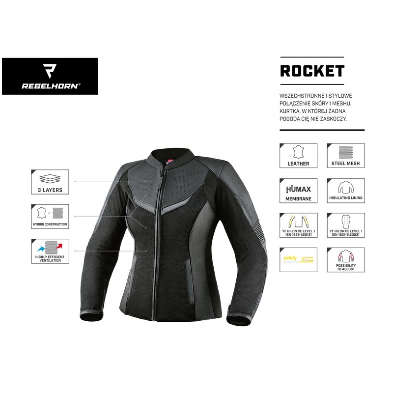 Dámská bunda na motorku Rebelhorn Rocket černá výprodej