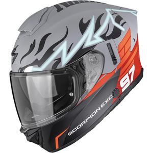 Scorpion EXO-530 Air JSK 97 uždaras motociklo šalmas matinės pilkos-raudonos spalvos