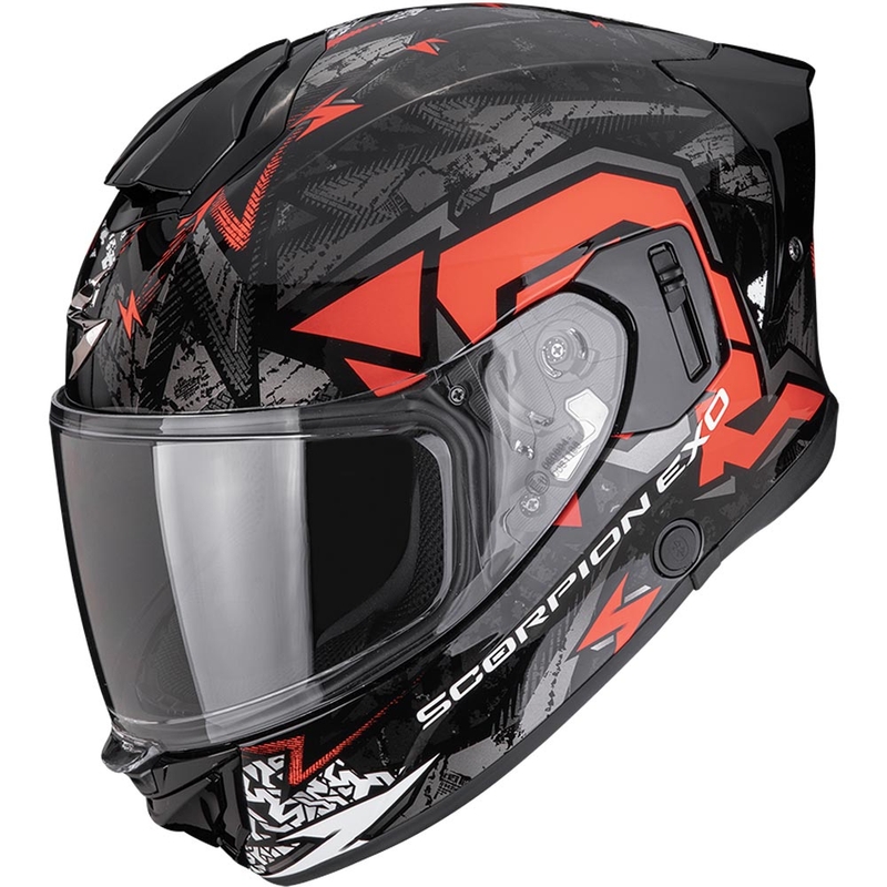 Scorpion EXO-530 Air Meteor uždaras motociklo šalmas, juodas-sidabrinis-raudonas