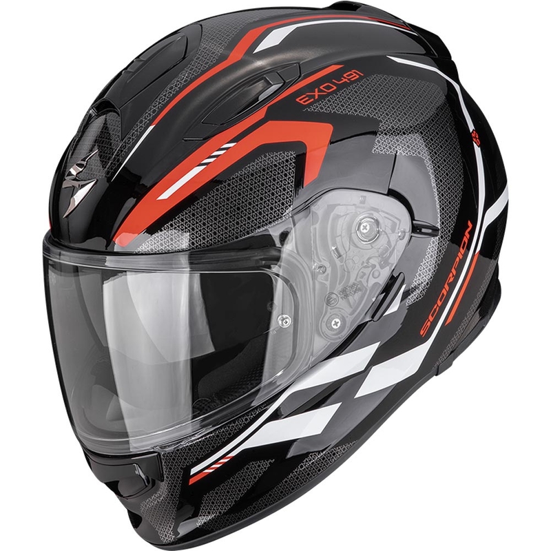 Scorpion EXO-491 KRYPTA uždaras motociklo šalmas, juodas-raudonas-baltas