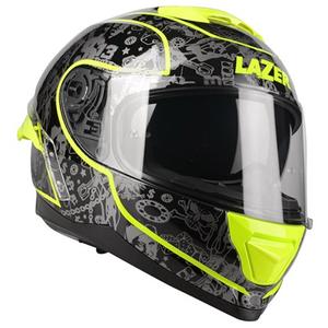 Lazer Rafale SR $13 Originalus juodai pilkas-fluo geltonas integralus motociklininko šalmas išpardavimas