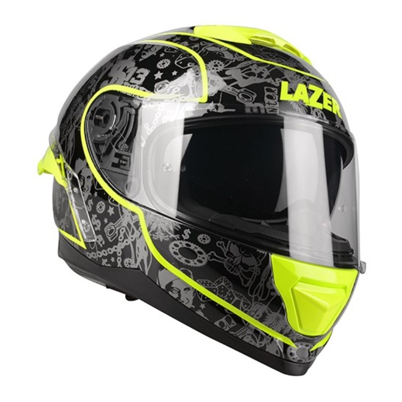 Lazer Rafale SR $13 Originalus juodai pilkas-fluo geltonas integralus motociklininko šalmas išpardavimas