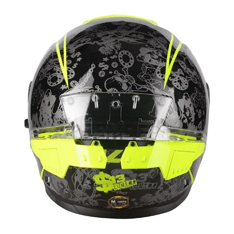 Lazer Rafale SR $13 Originalus juodai pilkas-fluo geltonas integralus motociklininko šalmas išpardavimas