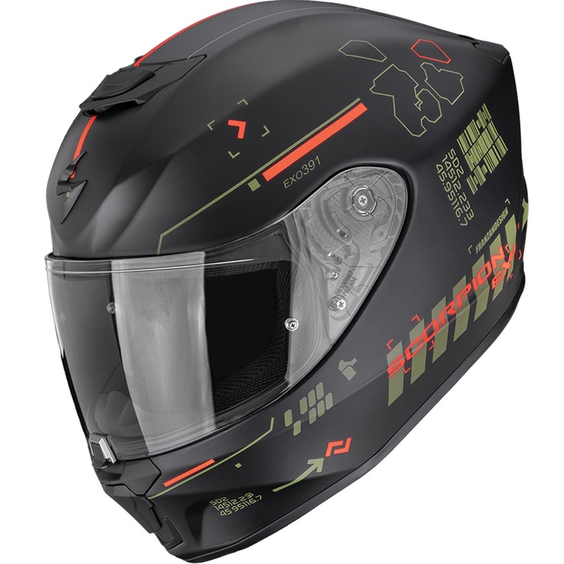 Scorpion EXO-391 Iron uždaras motociklo šalmas matinė juoda-žalia-raudona