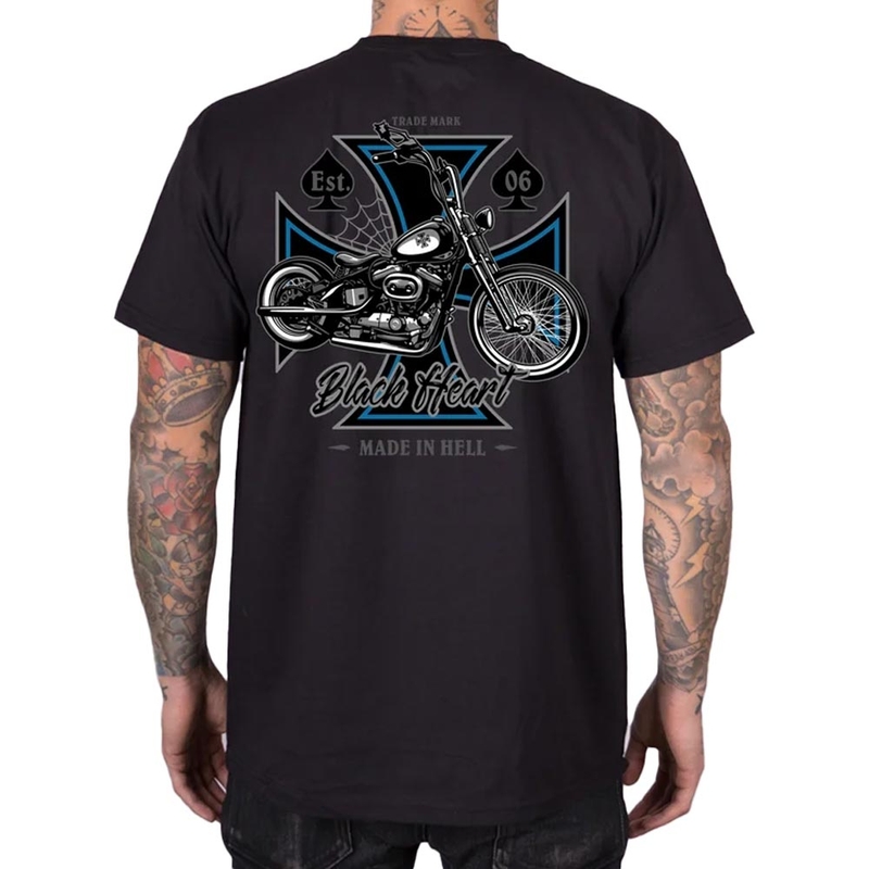 Marškinėliai „Black Heart Chopper Cross“ juodi