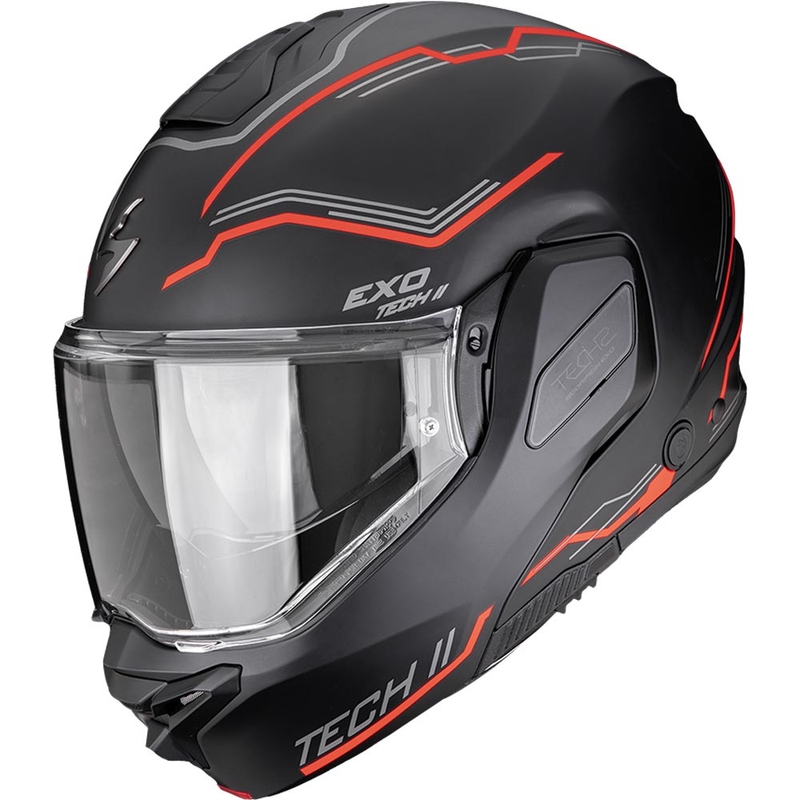 Scorpion EXO-TECH II Dash atlenkiamas motociklo šalmas matinės juodos-sidabrinės-raudonos spalvos