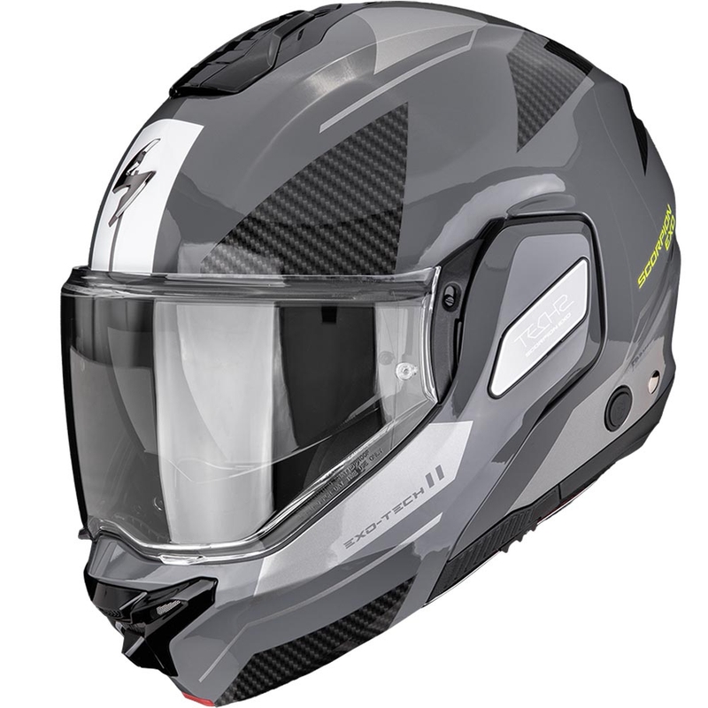 Scorpion EXO-TECH II Void atlenkiamas motociklo šalmas, sidabrinės-fluorescencinės geltonos spalvos